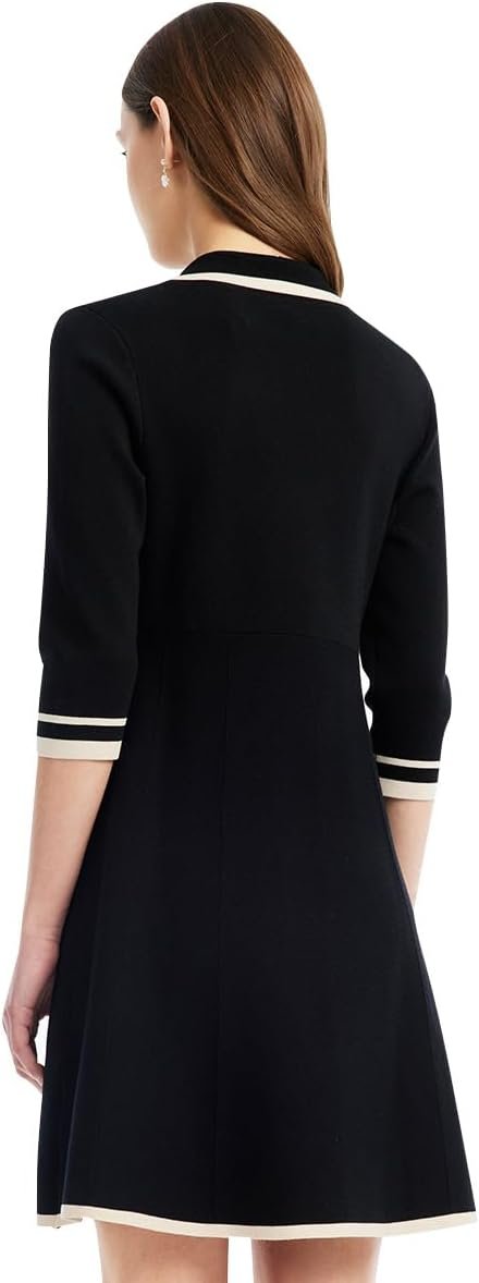 Blue Mini Sweater Dress for Women, Button up 3/4 Sleeve Knit Dresses for Teacher Work Business