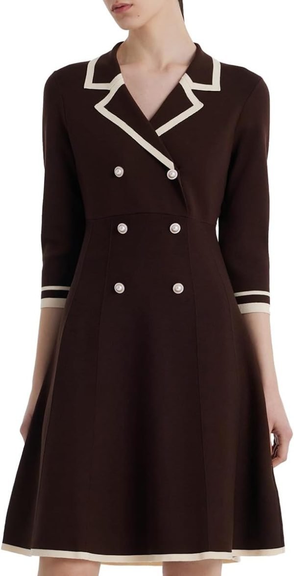 Blue Mini Sweater Dress for Women, Button up 3/4 Sleeve Knit Dresses for Teacher Work Business