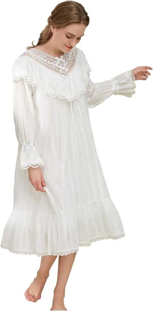 Cotton Nightgown for Women Vintage Palace Sleepwear