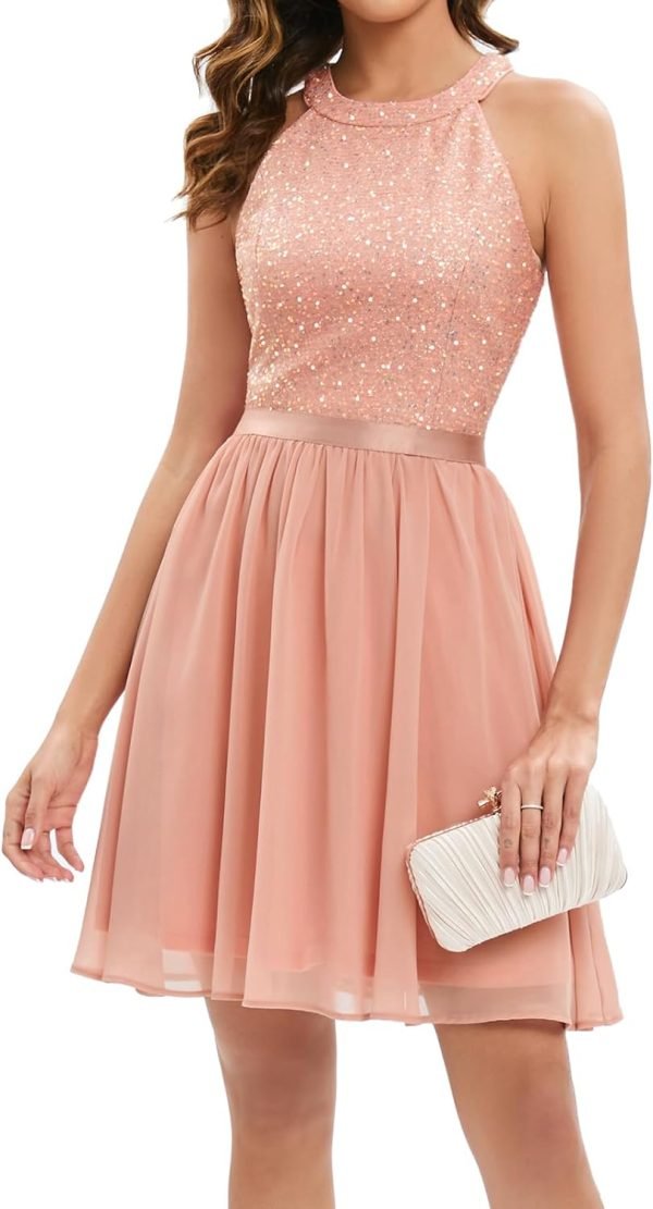 Sequin Halter Prom Dress for Women Party Night Elegant Wedding Bridesmaid Dresses