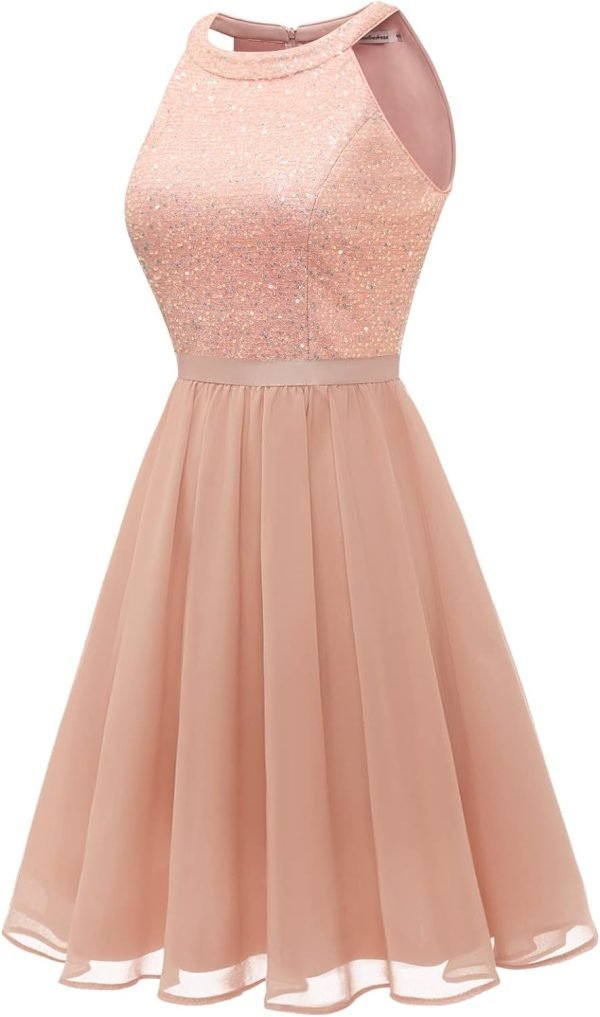 Sequin Halter Prom Dress for Women Party Night Elegant Wedding Bridesmaid Dresses