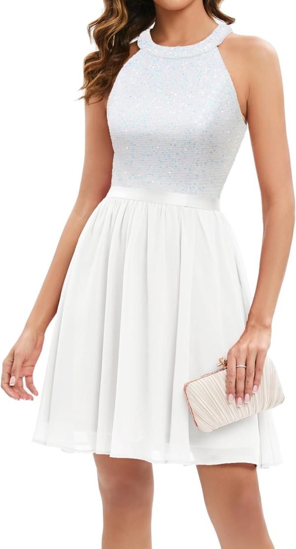 Sequin Halter Prom Dress for Women Party Night Elegant Wedding Bridesmaid Dresses