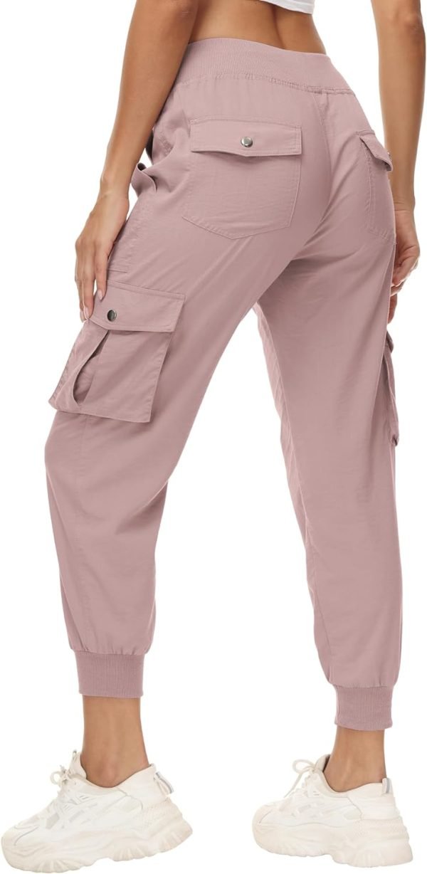 Women's Cargo Hiking Pants Quick Dry Lightweight Elastic Waist Button Pockets Joggers Athletic Sweatpants Travel Casual