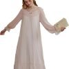 61DBEEM4zKL._AC_SL1500 Women's Lace Nightgown Long Sleeve Sleepwear Nightdress