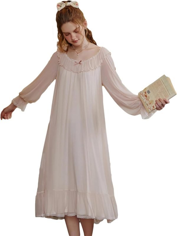 61DBEEM4zKL._AC_SL1500 Women's Lace Nightgown Long Sleeve Sleepwear Nightdress