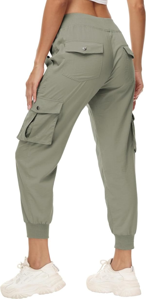 Women's Cargo Hiking Pants Quick Dry Lightweight Elastic Waist Button Pockets Joggers Athletic Sweatpants Travel Casual