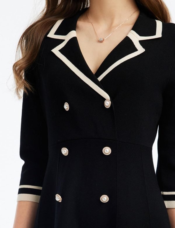 Blue Mini Sweater Dress for Women, Button up 3/4 Sleeve Knit Dresses for Teacher Work Business