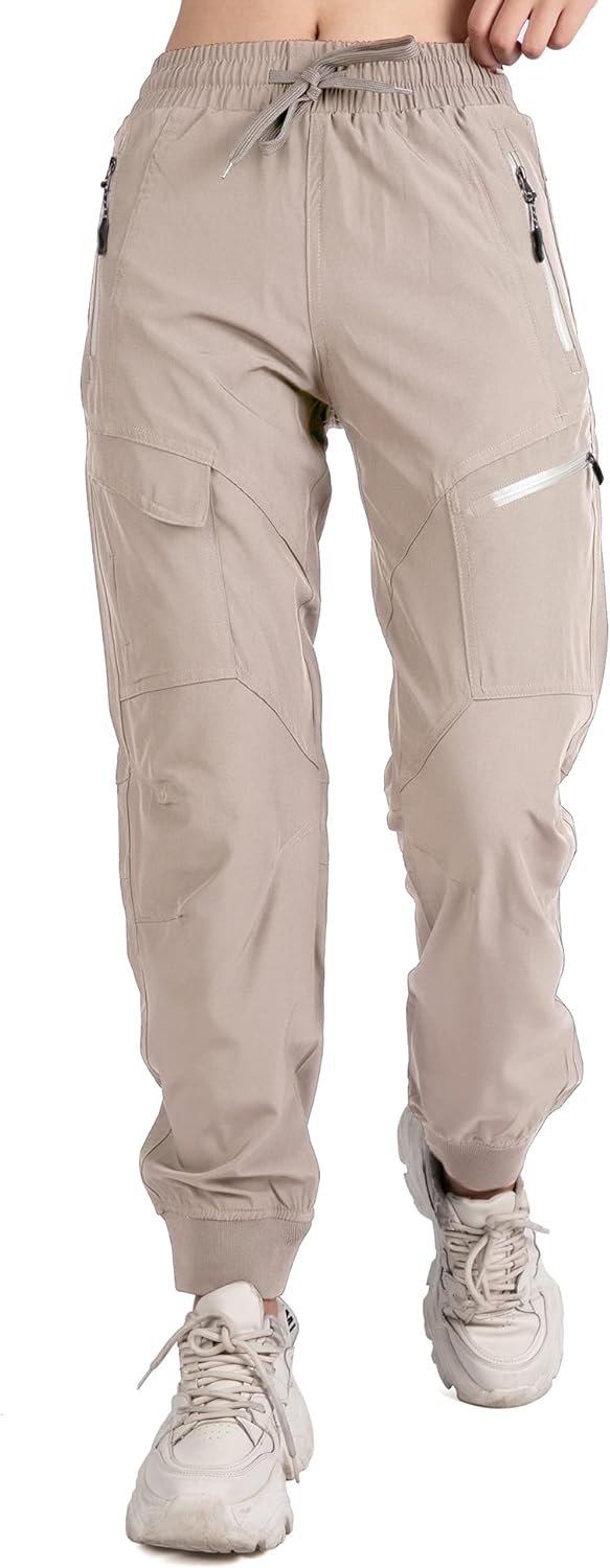Women's Athletic Hiking Cargo Joggers Pants Outdoor Workout Lightweight Quick Dry UPF 50 Zipper Pockets