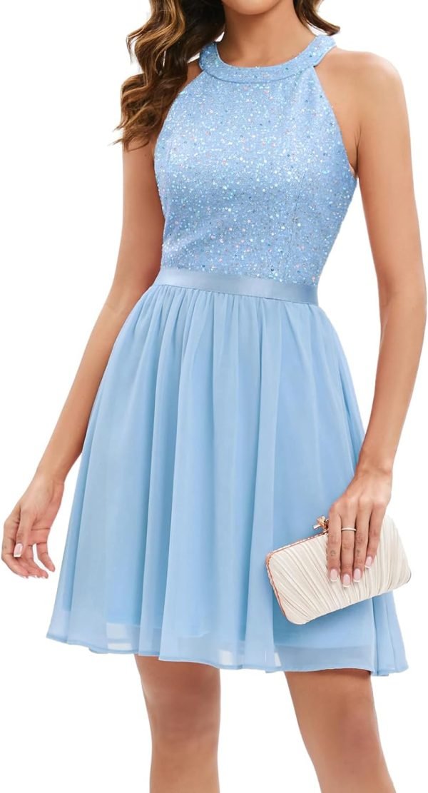 Sequin Halter Prom Dress for Women Party Night Elegant Wedding Bridesmaid Dresses
