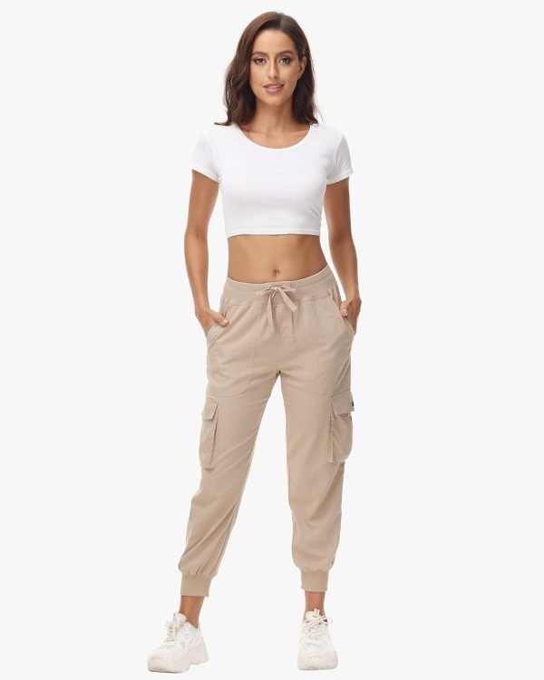 Women's Cargo Hiking Pants Quick Dry Lightweight Elastic Waist Button Pockets Joggers Athletic Sweatpants Travel Casual