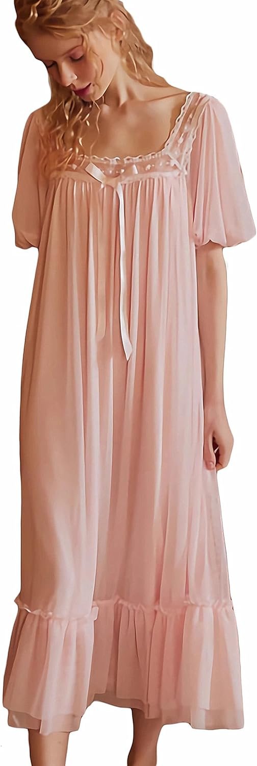 61q2QuRH2xL._AC_SL1500 Women's Lace Nightgown Long Sleeve Sleepwear Nightdress