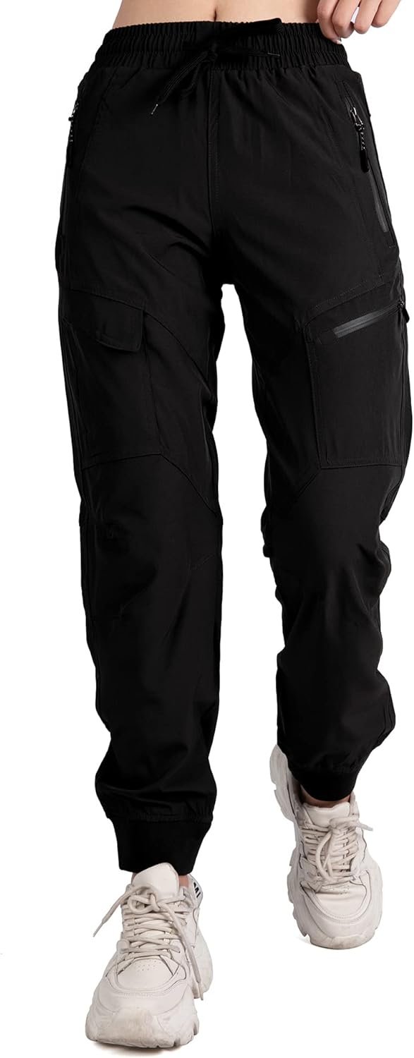 Women's Athletic Hiking Cargo Joggers Pants Outdoor Workout Lightweight Quick Dry UPF 50 Zipper Pockets