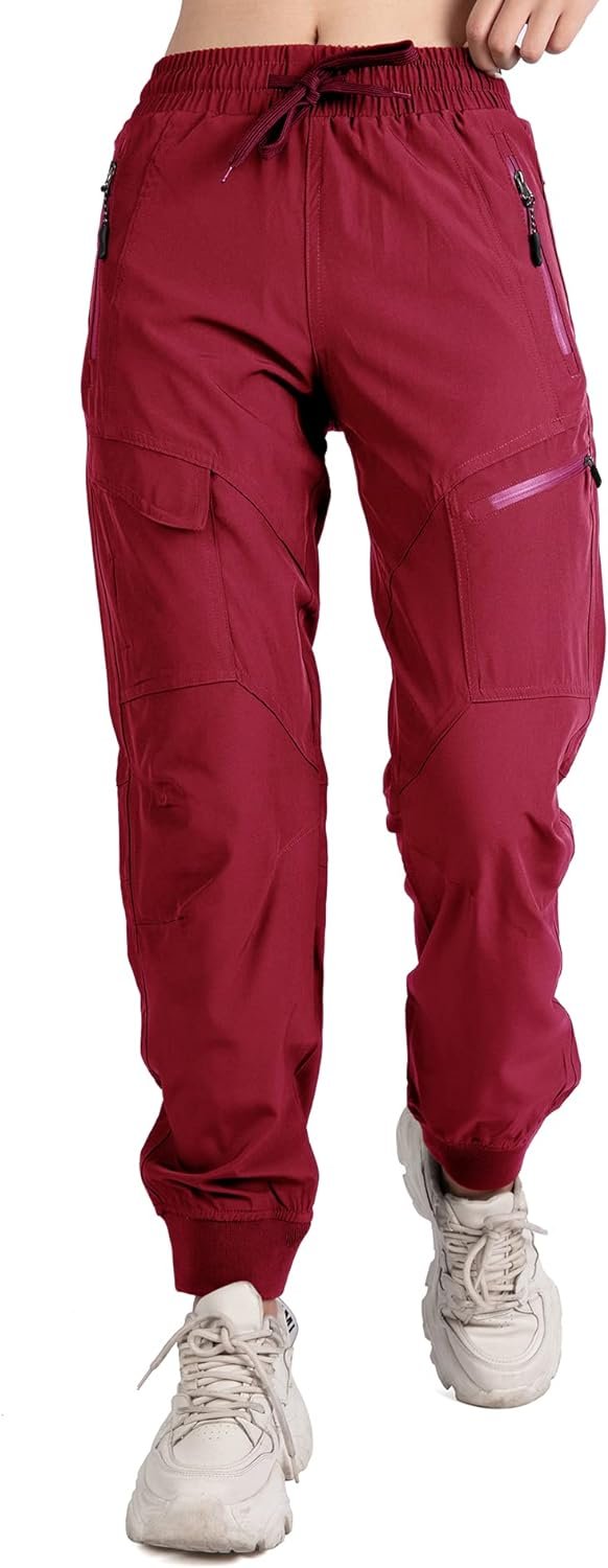 Women's Athletic Hiking Cargo Joggers Pants Outdoor Workout Lightweight Quick Dry UPF 50 Zipper Pockets