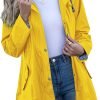Rain Jacket Women Striped Lined Hooded Lightweight Raincoat Outdoor Waterproof Windbreaker