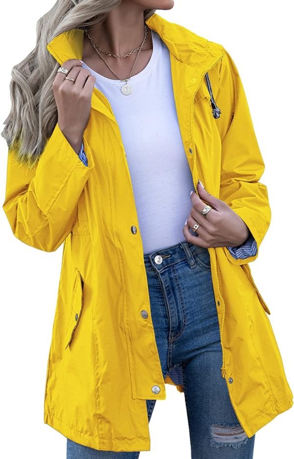 Rain Jacket Women Striped Lined Hooded Lightweight Raincoat Outdoor Waterproof Windbreaker