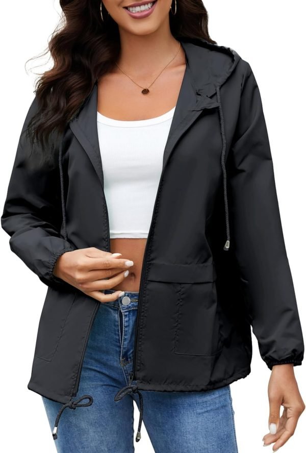 Women's Raincoats Windbreaker Rain Jacket Waterproof Lightweight Outdoor Hooded Trench Coats S-XXL