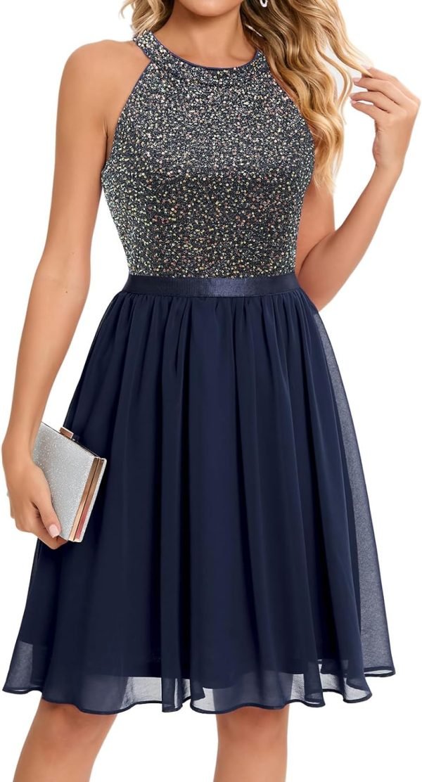 Sequin Halter Prom Dress for Women Party Night Elegant Wedding Bridesmaid Dresses