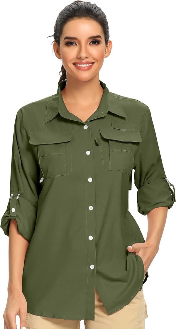 Women's UPF 50 Long Sleeve UV Sun Protection Safari Shirts Outdoor Quick Dry Fishing Hiking Travel Shirts