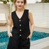 Womens Two Piece Outfits 2024 Summer Casual Sleeveless Blazer Vest Shorts Set with Pockets