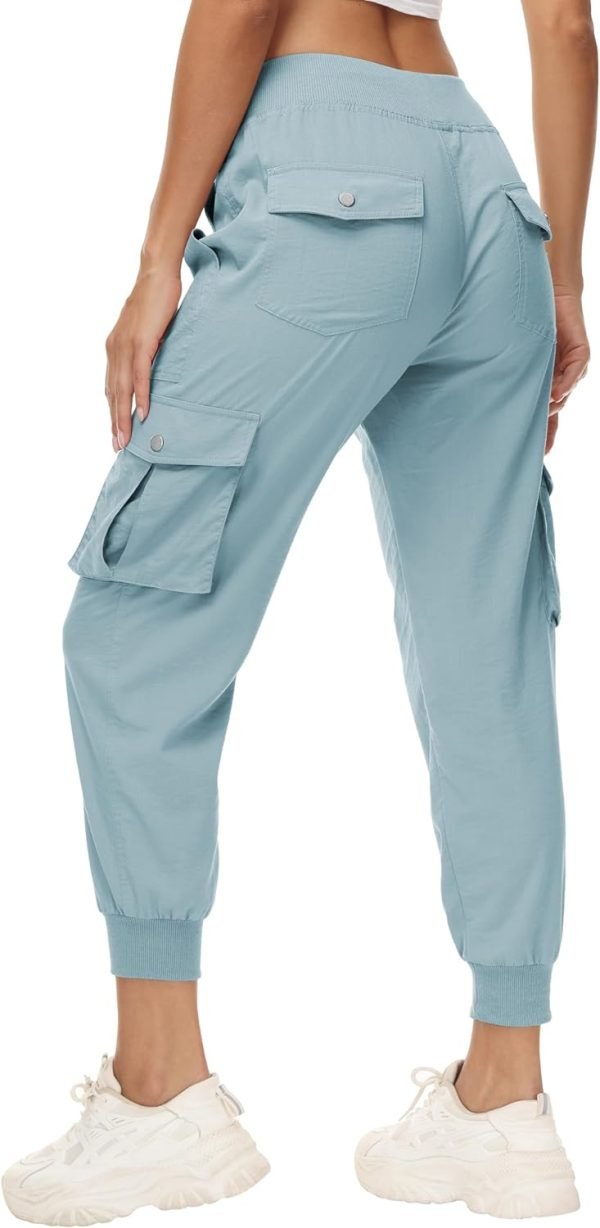 Women's Cargo Hiking Pants Quick Dry Lightweight Elastic Waist Button Pockets Joggers Athletic Sweatpants Travel Casual