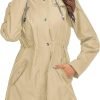 Rain Jacket Women Striped Lined Hooded Lightweight Raincoat Outdoor Waterproof Windbreaker
