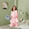 Women Pajamas Set Cotton Long Sleeve Button Down Sleep Shirt Womens Loungewear Set Cotton Nightie
