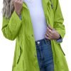 Rain Jacket Women Striped Lined Hooded Lightweight Raincoat Outdoor Waterproof Windbreaker