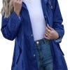 Rain Jacket Women Striped Lined Hooded Lightweight Raincoat Outdoor Waterproof Windbreaker