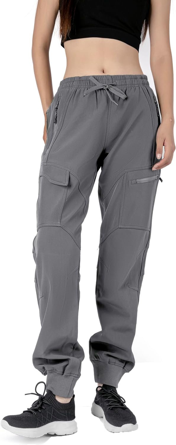 Women's Athletic Hiking Cargo Joggers Pants Outdoor Workout Lightweight Quick Dry UPF 50 Zipper Pockets