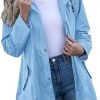 Rain Jacket Women Striped Lined Hooded Lightweight Raincoat Outdoor Waterproof Windbreaker