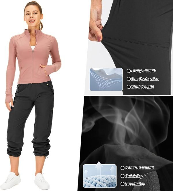 71jSXlc88CL._AC_SL1500 Womens Hiking Pants Quick Dry UPF 50 Travel Golf Pants Lightweight Camping Work Cargo Pants Zipper Pockets