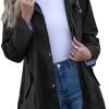Rain Jacket Women Striped Lined Hooded Lightweight Raincoat Outdoor Waterproof Windbreaker