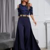 Patchwork Overlay Embellished Plain Women's Jumpsuit High-Waist Woman Romper