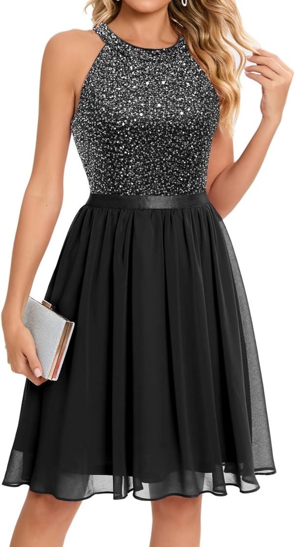 Sequin Halter Prom Dress for Women Party Night Elegant Wedding Bridesmaid Dresses