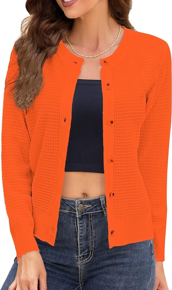 810gk0zm5iL._AC_SL1500 Women's Crew Neck Button Down Long Sleeve Solid Knit Classic Cardigan Sweater