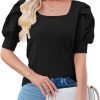 81AIa62Zl7L._AC_SL1500 Puff Short Sleeve Sweater Tops 2024 Spring Summer Trendy Square Neck Casual Pullover Sweaters T Shirts Blouses