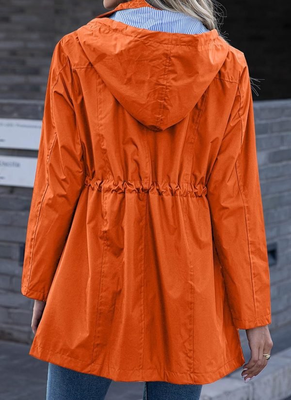 Rain Jacket Women Striped Lined Hooded Lightweight Raincoat Outdoor Waterproof Windbreaker