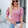 81KfeDPAn1L._AC_SL1500 Puff Short Sleeve Sweater Tops 2024 Spring Summer Trendy Square Neck Casual Pullover Sweaters T Shirts Blouses