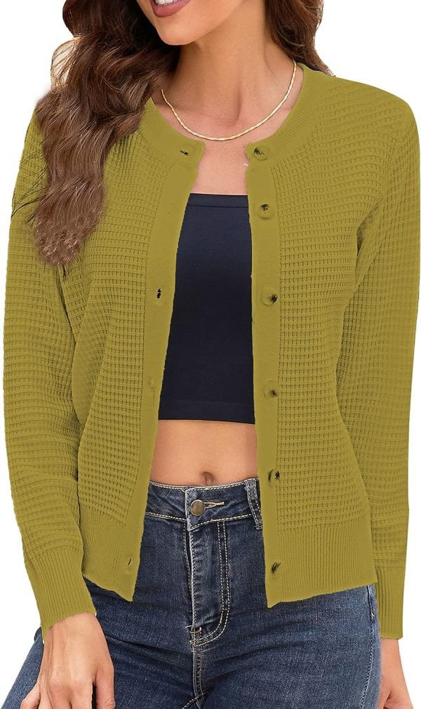 81L9HcC86yL._AC_SL1500 Women's Crew Neck Button Down Long Sleeve Solid Knit Classic Cardigan Sweater