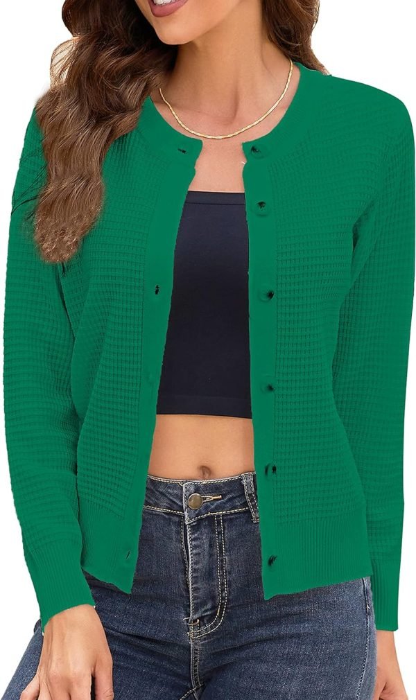 81z85yGvP9L._AC_SL1500 Women's Crew Neck Button Down Long Sleeve Solid Knit Classic Cardigan Sweater