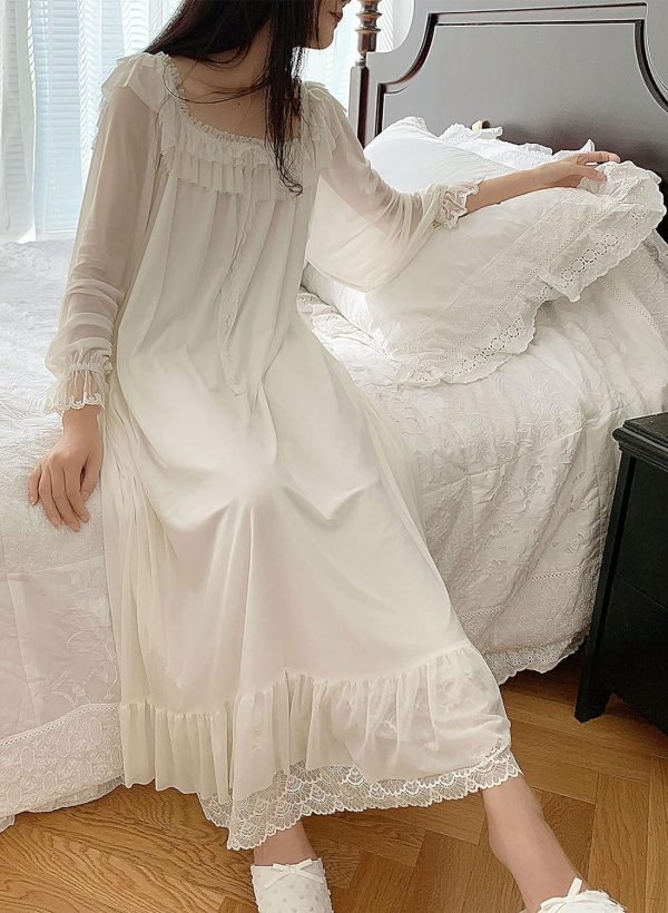 91eeb2rcV7S._AC_SL1500 Women's Lace Nightgown Long Sleeve Sleepwear Nightdress