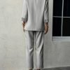 Elegant Solid Color Pants Set, Single Breasted Lapel Balzer & High Waist Straight Leg Pants, Women's Clothing