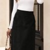 Split Hem Knee Length Sheath Skirt, Elegant Slant Pockets High Waist Skirt For Spring & Summer, Women's Clothing
