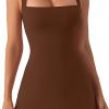 Tennis Dress with Built in Shorts and Bra Square Neck Athletic Golf Dress Workout Mini Dress