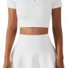 2 Piece Tennis Dress for Women High Waist Pleated Tennis Skirt with Shorts Short Sleeve Crop Golf Workout Skirts Sets
