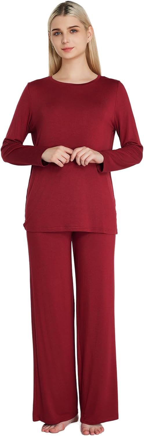 51b6fOiAtRL._AC_SL1500 Loungewear Set pajamas Womens sleepwear Bamboo Viscose Long Sleeve t shirt Long Pants Super Soft Novelty Pjs Set