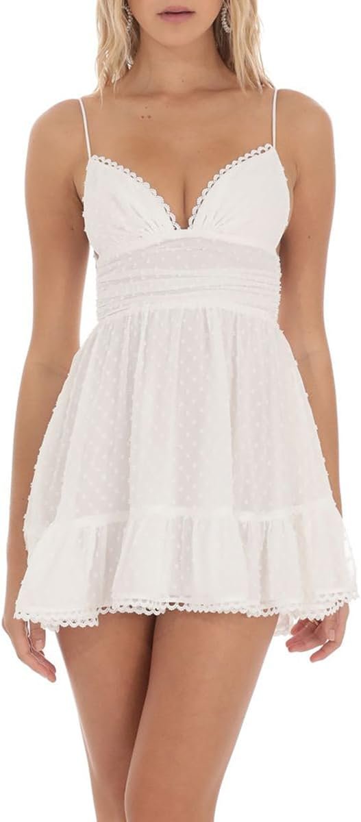 51gMb_BXXrL._AC_SL1200 Women Graduation Dress Spaghetti Straps Sleeveless Short Dresses Y2k Low Cut Bodycon Going Out A-Line Mini Dress