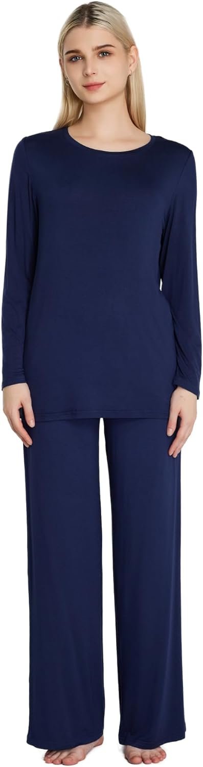 51inDkWEYCL._AC_SL1500 Loungewear Set pajamas Womens sleepwear Bamboo Viscose Long Sleeve t shirt Long Pants Super Soft Novelty Pjs Set