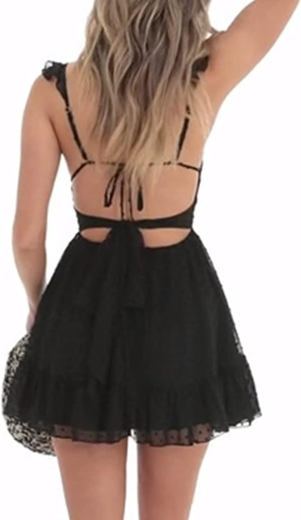 51l5v5mowLL._AC_SL1500 Women Graduation Dress Spaghetti Straps Sleeveless Short Dresses Y2k Low Cut Bodycon Going Out A-Line Mini Dress