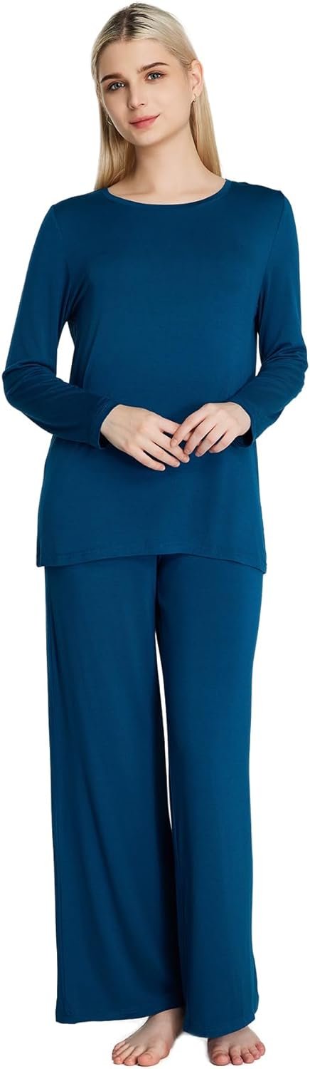51obgMeg6wL._AC_SL1500 Loungewear Set pajamas Womens sleepwear Bamboo Viscose Long Sleeve t shirt Long Pants Super Soft Novelty Pjs Set